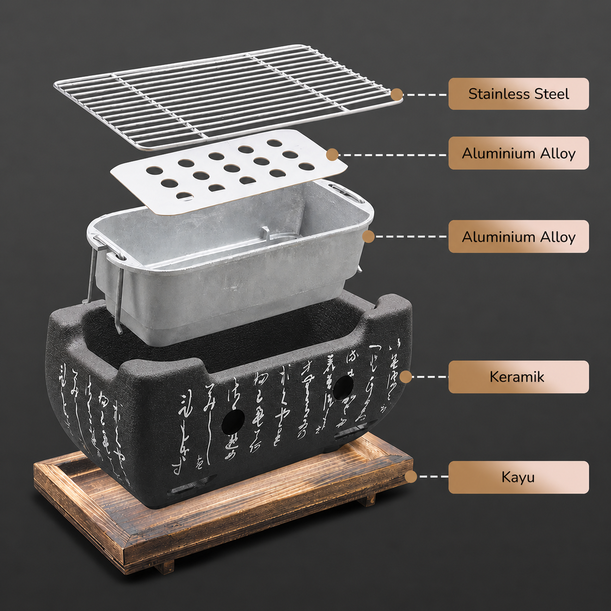 Aihogard Alat Panggang Arang Portable BBQ Japanese Grill Stove - H02 Gambar produk Aihogard Alat Panggang Arang Portable BBQ Japanese Grill Stove - H02 - 5