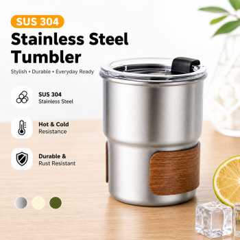 One Two Cups Gelas Tumbler Kopi Cup Lid Bamboo Cover Stainless 300ml - BC140