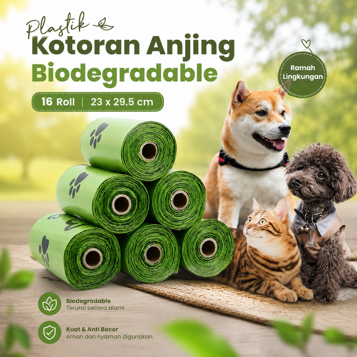 LITEKIPET Kantong Plastik Kotoran Anjing Biodegradable Motif Paw 16 Roll - LT15P Gambar produk LITEKIPET Kantong Plastik Kotoran Anjing Biodegradable Motif Paw 16 Roll - LT15P - Utama
