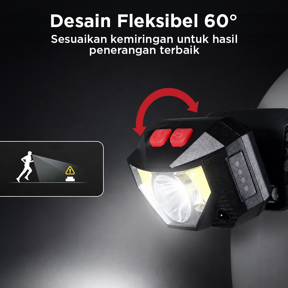 HOSPORT Senter Kepala Headlamp LED Dual Light IPX45 800 Lumens 3W - HE50 Gambar produk HOSPORT Senter Kepala Headlamp LED Dual Light IPX45 800 Lumens 3W - HE50 - 4