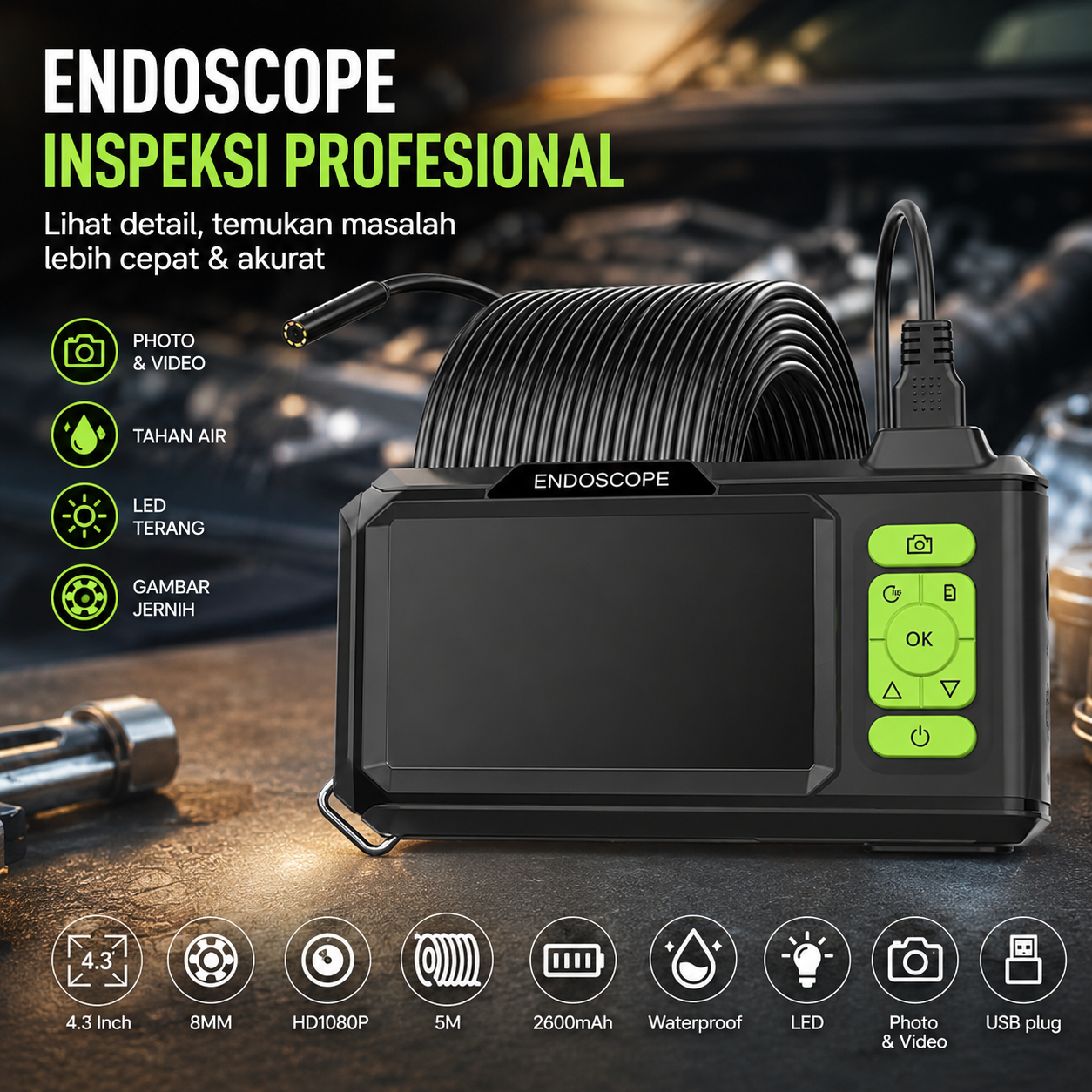 Taffware Kamera Endoskop Industrial Borescope 4.3 Inch Photo Video 5M - T31 Gambar produk Taffware Kamera Endoskop Industrial Borescope 4.3 Inch Photo Video 5M - T31 - Utama