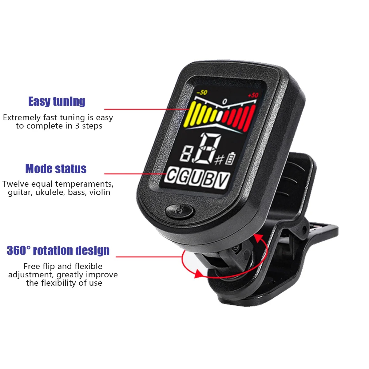 ACOUWAY Tuner Gitar Digital LCD Chromatic Bass Ukulele Rechargeable - ACT-05 Gambar produk ACOUWAY Tuner Gitar Digital LCD Chromatic Bass Ukulele Rechargeable - ACT-05 - 2