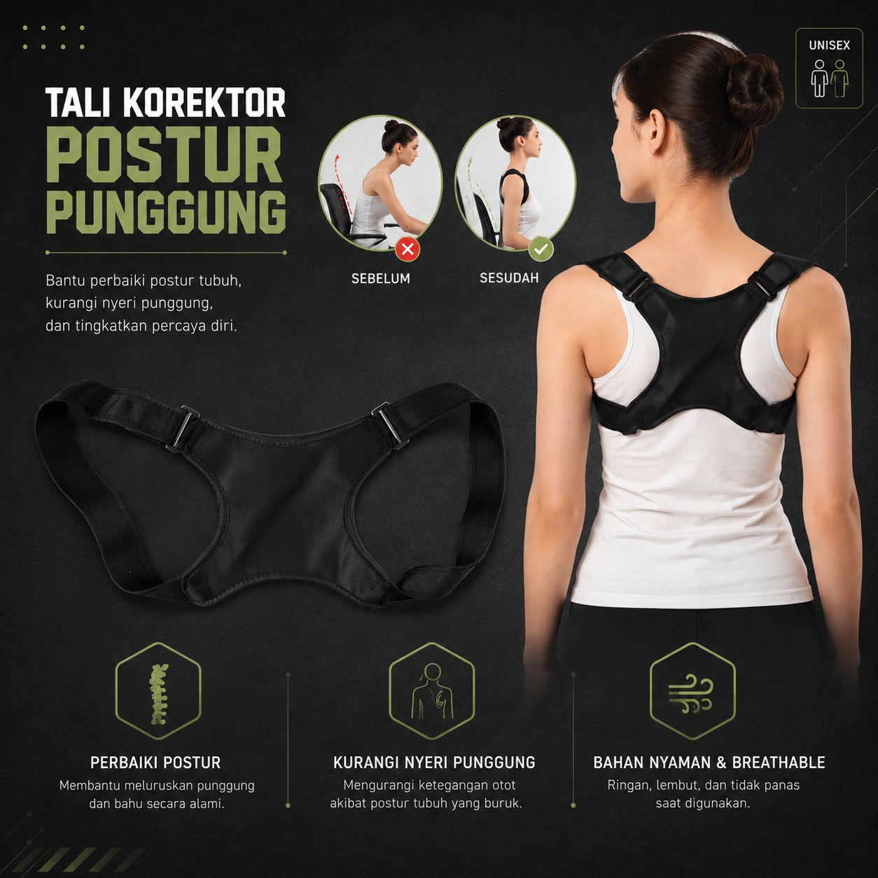 Gambar produk TMISHION Tali Korektor Postur Punggung Body Harness Posture Corrector - BBJ-16 - Utama