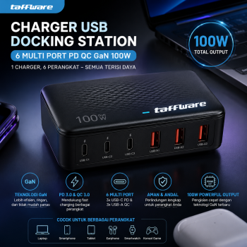 Taffware Charger USB Docking Station 6 Multi Port PD QC GaN 100W - XHD-PD100W