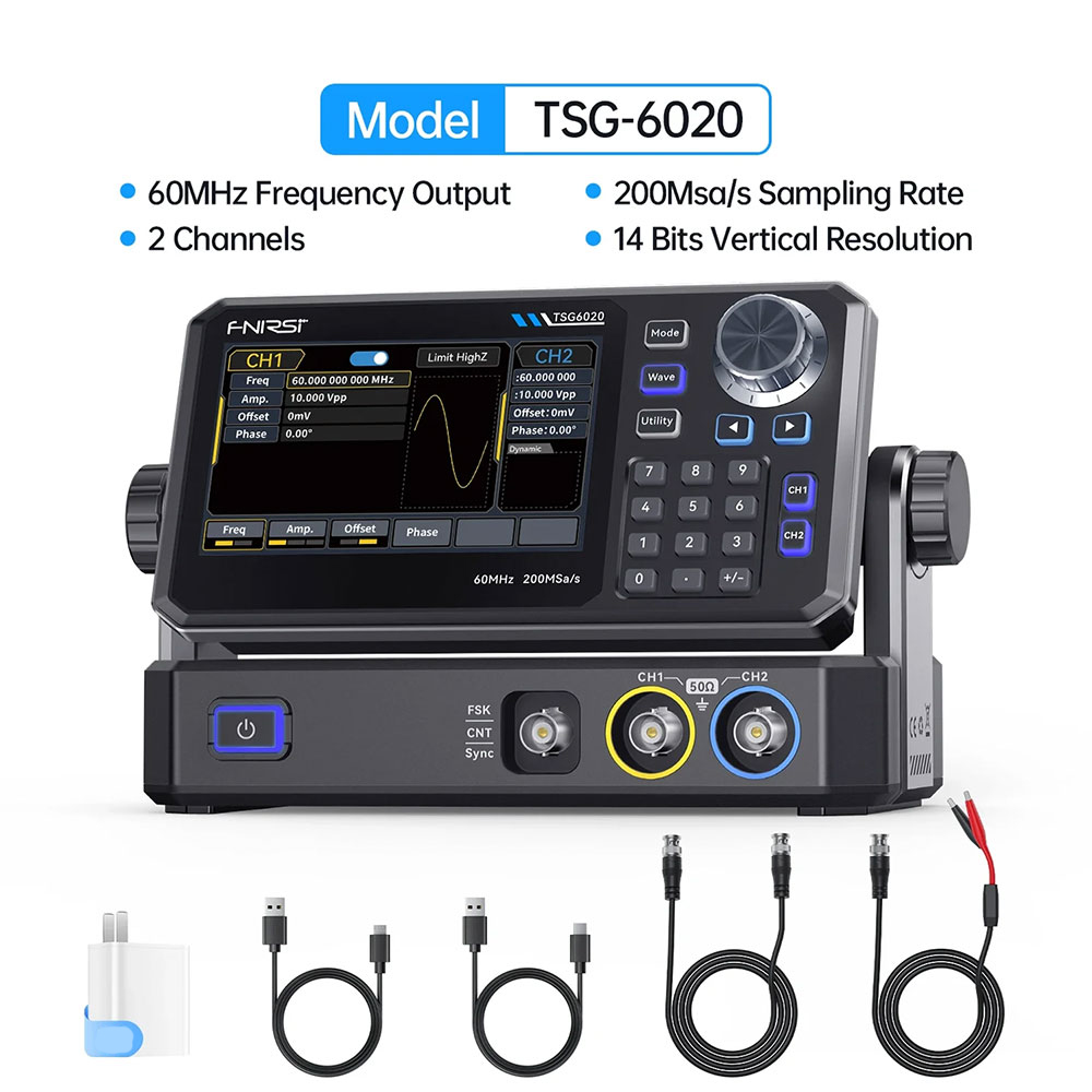 FNIRSI Digital Signal Generator Arbitrary Waveform DDS 2CH 200MSa/s 60 MHz - TSG6020-TSG3020 Gambar produk FNIRSI Digital Signal Generator Arbitrary Waveform DDS 2CH 200MSa/s 60 MHz - TSG6020-TSG3020 - Utama