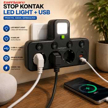 Taffware Stop Kontak LED Light USB Type C EU Plug 10A 250V 2500W - EU-8624UL / EU-8625UL