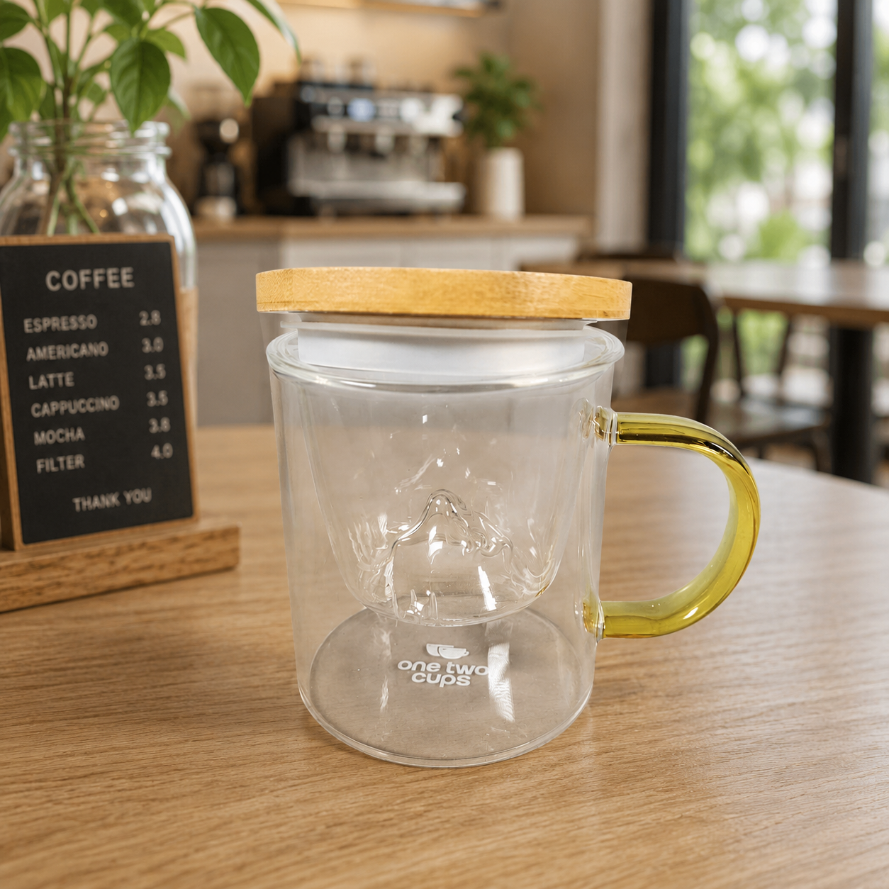One Two Cups Cangkir Teh Kaca Borosilikat With Saringan Infuser 350ml - JJK87 Gambar produk One Two Cups Cangkir Teh Kaca Borosilikat With Saringan Infuser 350ml - JJK87 - 1