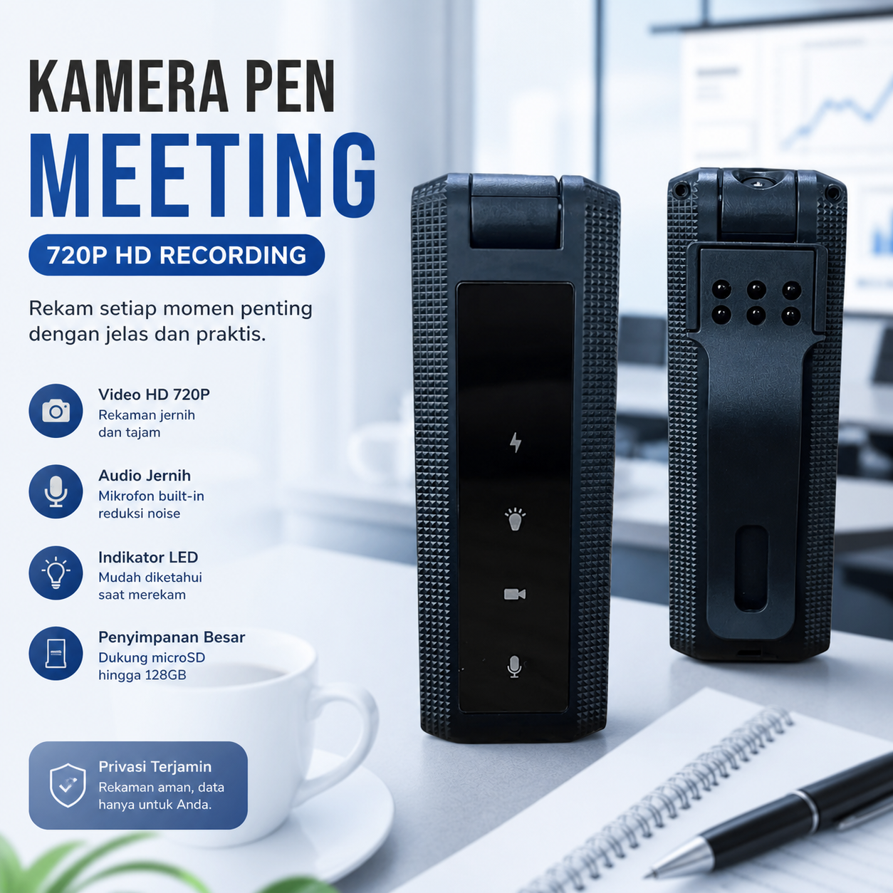 PUSOKEI Kamera Pen Meeting Notes Back Clip Anti-shake Camera 720P - PK720 Gambar produk PUSOKEI Kamera Pen Meeting Notes Back Clip Anti-shake Camera 720P - PK720 - Utama
