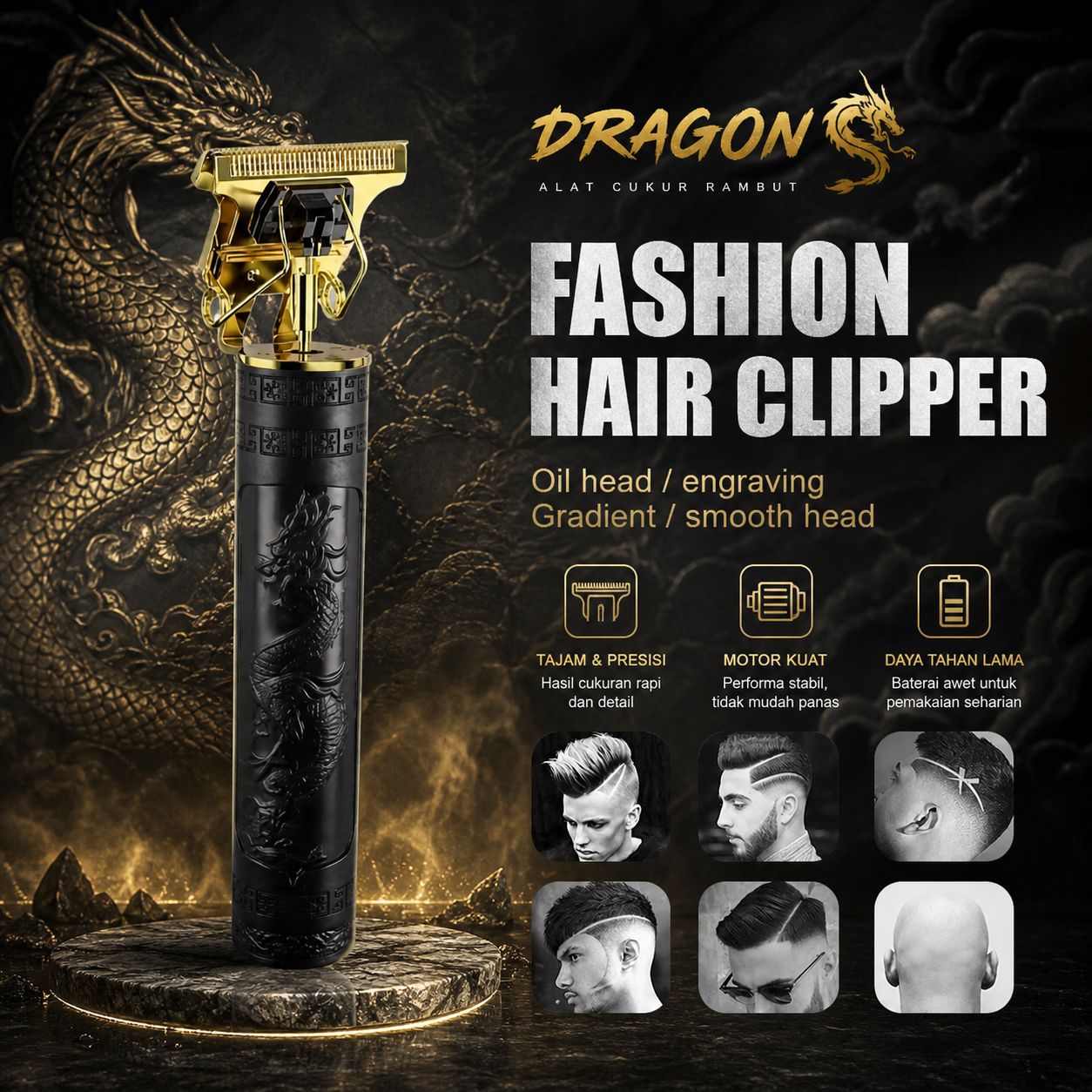 Gambar produk VINTAGE Alat Cukur Rambut Elektrik Hair Clipper Trimmer Rechargeable Model Dragon - T9 - Utama