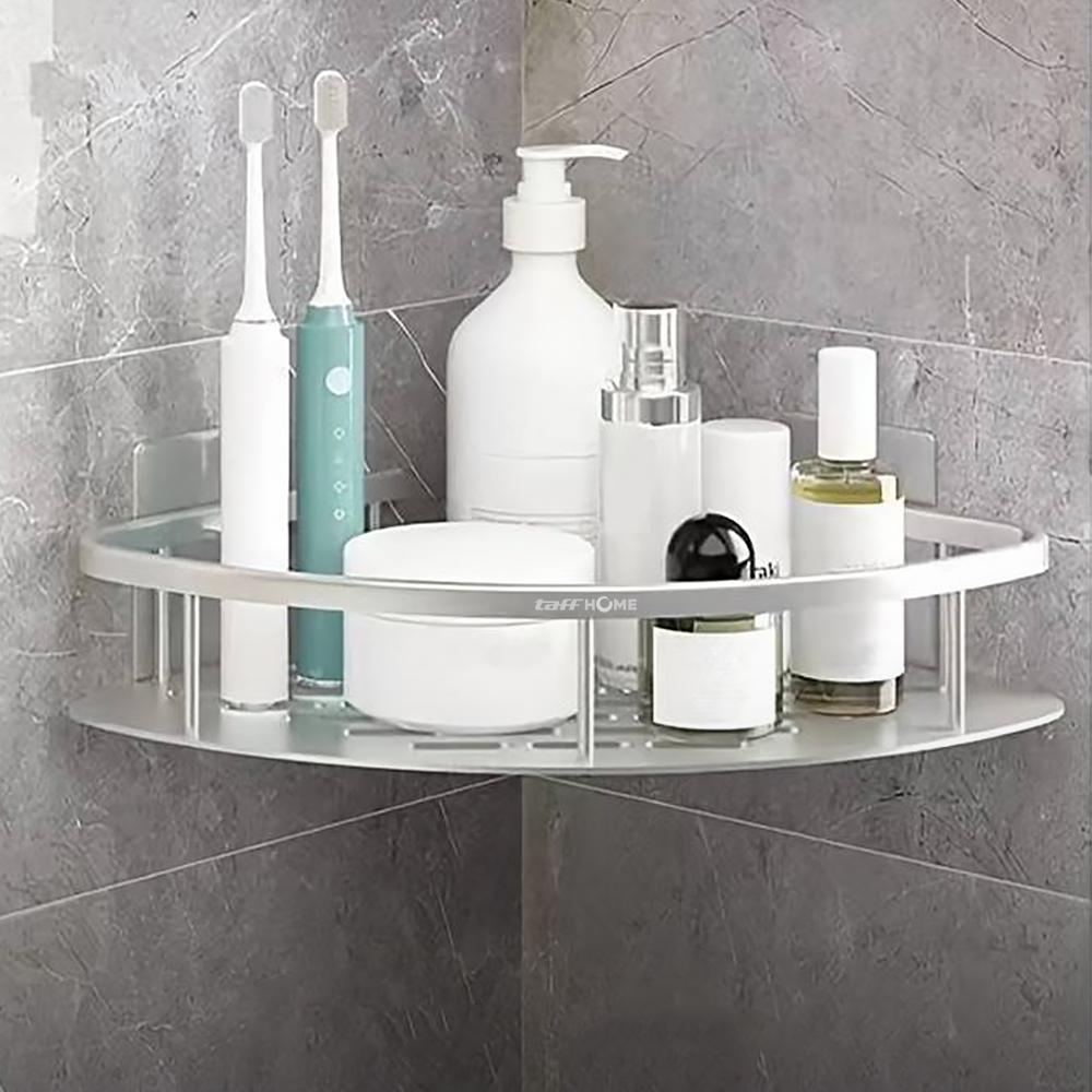 TaffHOME Rak Kamar Mandi Aluminium Triangular Bathroom Corner Shelf - RG2A Gambar produk TaffHOME Rak Kamar Mandi Aluminium Triangular Bathroom Corner Shelf - RG2A - 1