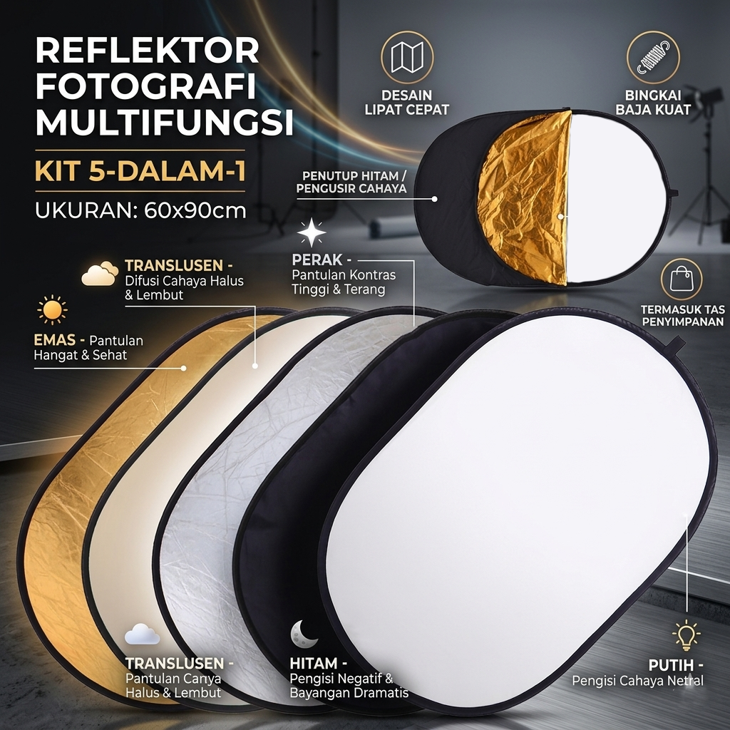 TaffSTUDIO Reflektor Cahaya Fotografi Studio 5in1 Diffuser 60x90cm - CY-6951 Gambar produk TaffSTUDIO Reflektor Cahaya Fotografi Studio 5in1 Diffuser 60x90cm - CY-6951 - Utama