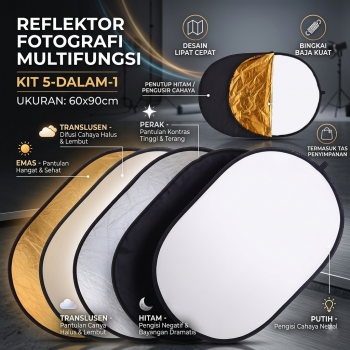 TaffSTUDIO Reflektor Cahaya Fotografi Studio 5in1 Diffuser 60x90cm - CY-6951