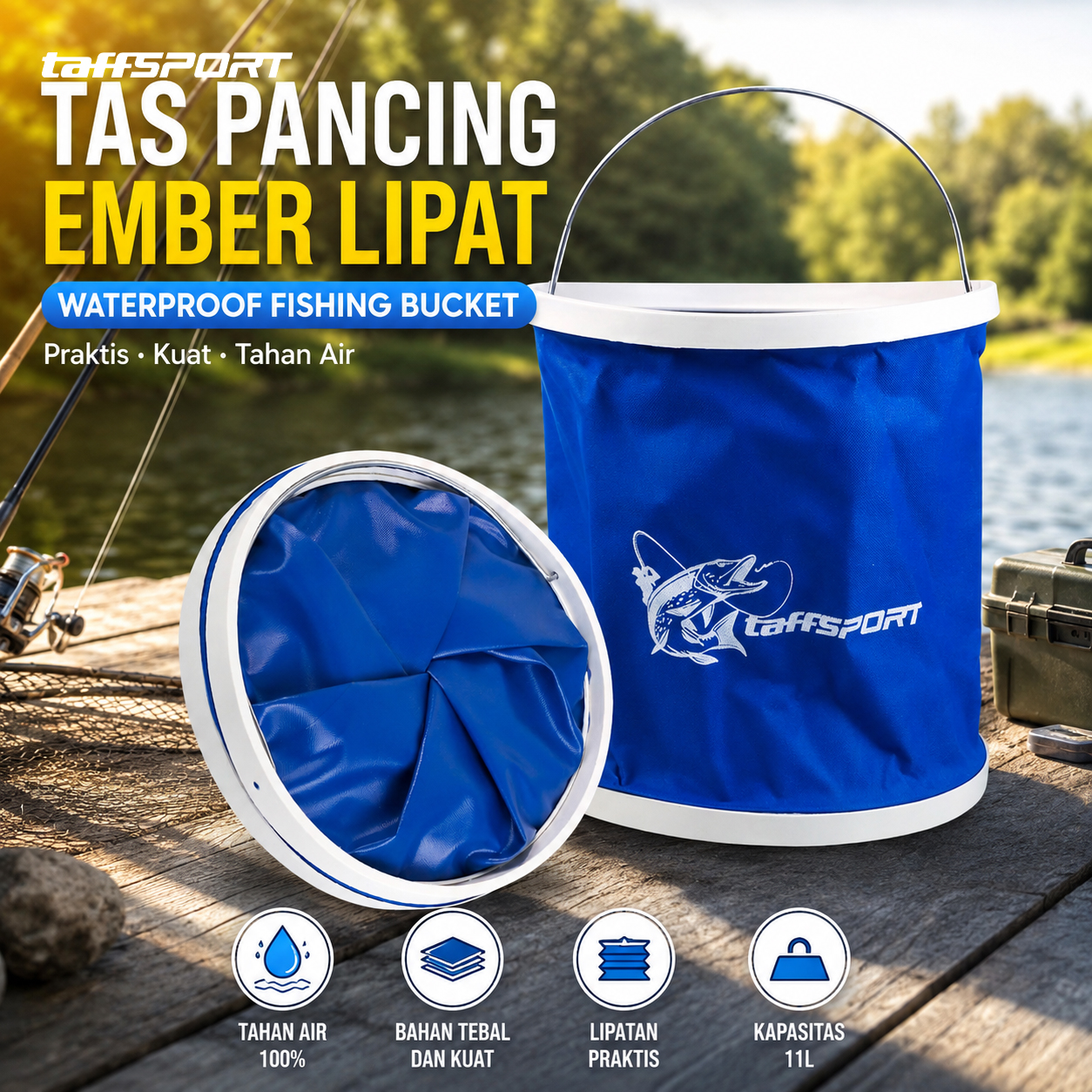 TaffSPORT Tas Pancing Ember Lipat Waterproof Fishing Bucket Gambar produk TaffSPORT Tas Pancing Ember Lipat Waterproof Fishing Bucket - Utama