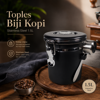 One Two Cups Toples Stainless Biji Kopi Rekam Tanggal Storage Jar - MSS19