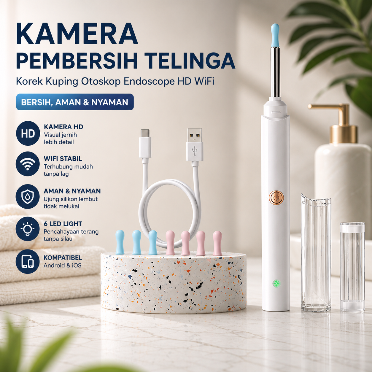 SEEDOR Kamera Pembersih Telinga Korek Kuping Otoskop Endoscope HD WiFi - C7 Gambar produk SEEDOR Kamera Pembersih Telinga Korek Kuping Otoskop Endoscope HD WiFi - C7 - Utama