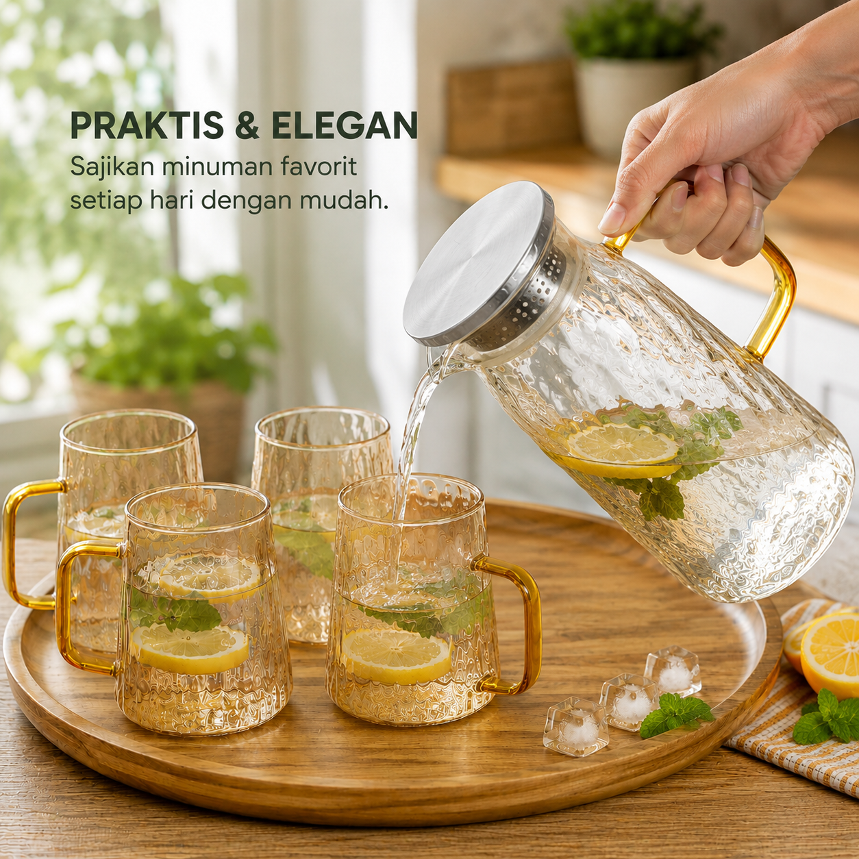 Wloks Set Teko Cangkir Kaca Kopi Teh 1 Pitcher 4 Cups Heat Proof 1.6L - WL16 Gambar produk Wloks Set Teko Cangkir Kaca Kopi Teh 1 Pitcher 4 Cups Heat Proof 1.6L - WL16 - 1