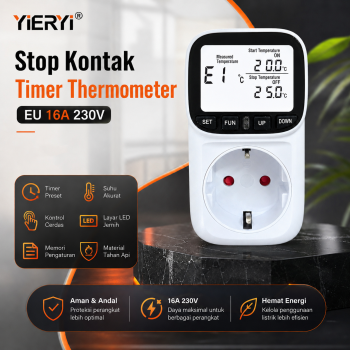 YIERYI Stop Kontak Timer Switch Digital Thermometer EU Plug 16A 230V - TC02
