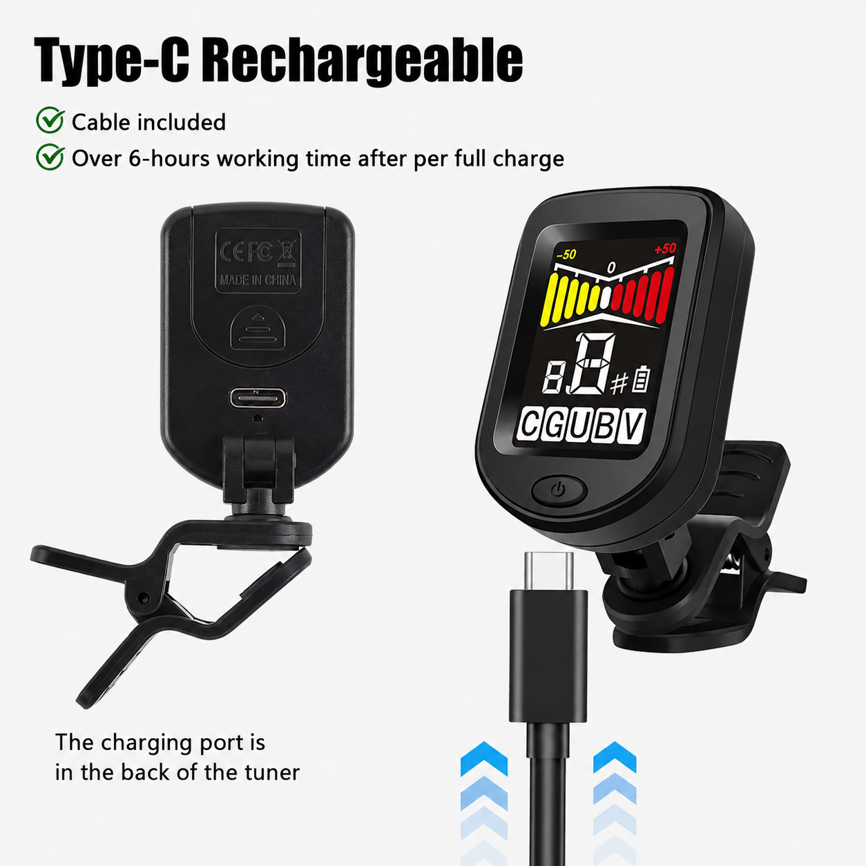 ACOUWAY Tuner Gitar Digital LCD Chromatic Bass Ukulele Rechargeable - ACT-05 Gambar produk ACOUWAY Tuner Gitar Digital LCD Chromatic Bass Ukulele Rechargeable - ACT-05 - 5