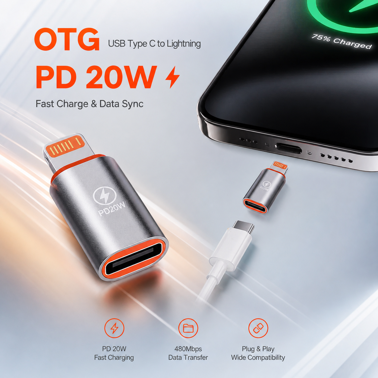 Gambar produk OLAF OTG USB Type C to Lightning Fast Charge PD 20W Adapter Converter - OL20 - Utama