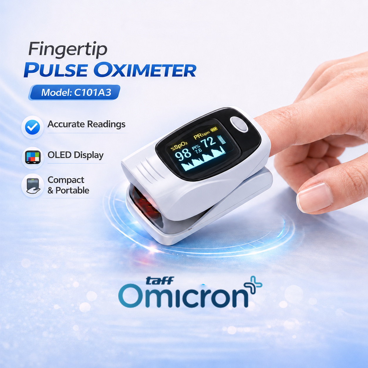 TaffOmicron Fingertip Pulse Oximeter Ukur Saturasi Oksigen Darah OLED - C101A3 Gambar produk TaffOmicron Fingertip Pulse Oximeter Ukur Saturasi Oksigen Darah OLED - C101A3 - Utama