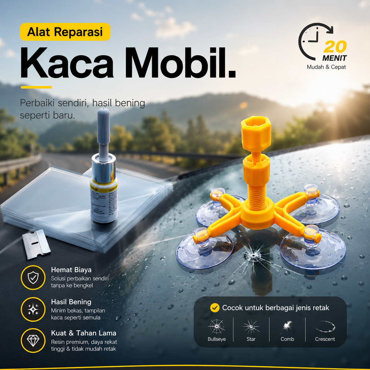 Sikeo DIY Alat Reparasi Kaca Mobil Retak Windshield Repair Kit - WRK15 Gambar produk Sikeo DIY Alat Reparasi Kaca Mobil Retak Windshield Repair Kit - WRK15 - Utama