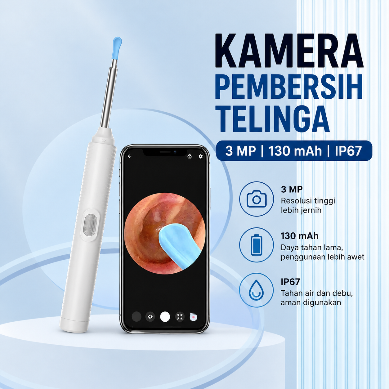 BYSE Kamera Pembersih Telinga Korek Kuping Otoskop Endoscope 3MP WiFi - CC10 Gambar produk BYSE Kamera Pembersih Telinga Korek Kuping Otoskop Endoscope 3MP WiFi - CC10 - Utama