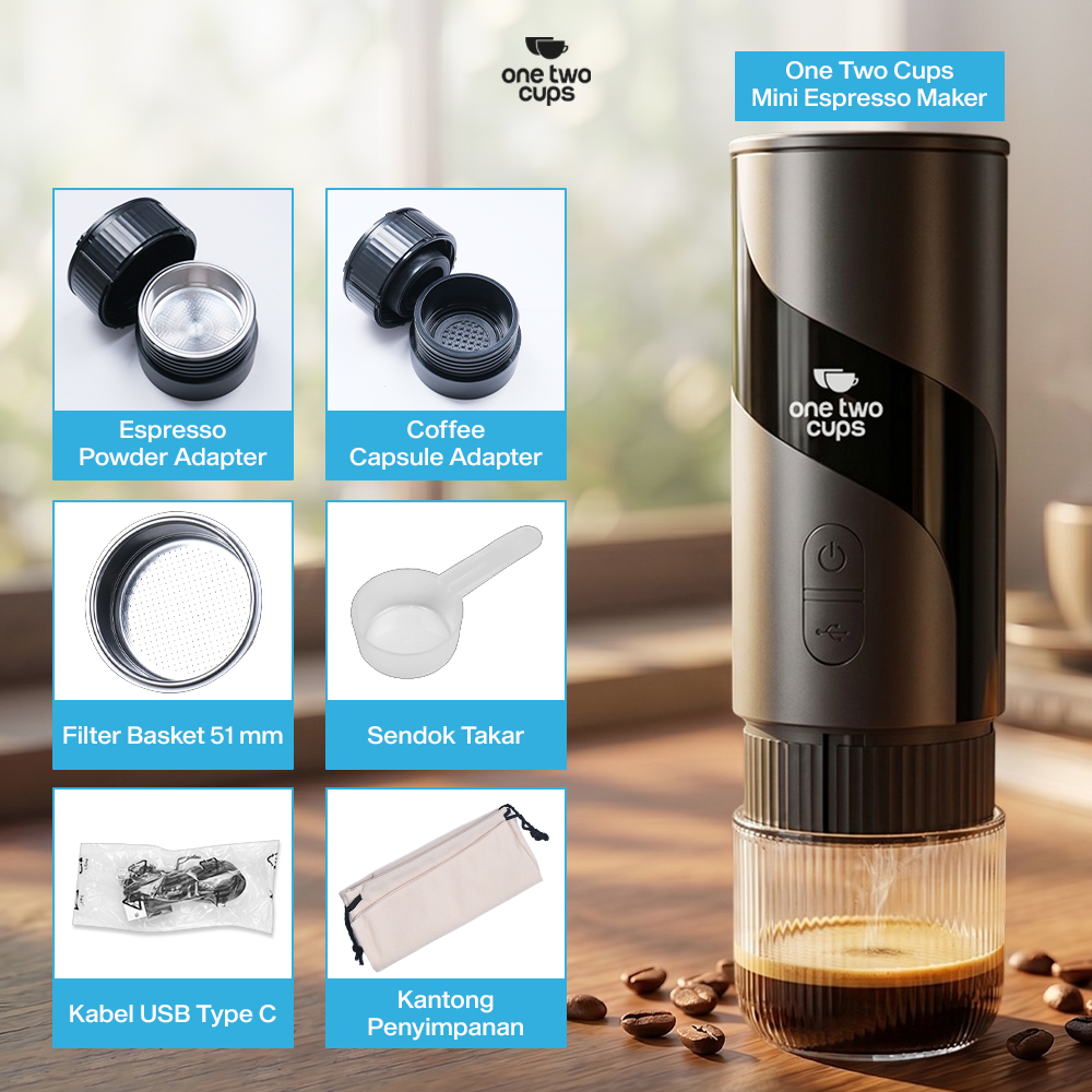 One Two Cups Portable Coffee Maker 2in1 20 Bar 1500mAh for Nespresso - HS9440-1S Gambar produk One Two Cups Portable Coffee Maker 2in1 20 Bar 1500mAh for Nespresso - HS9440-1S - 8