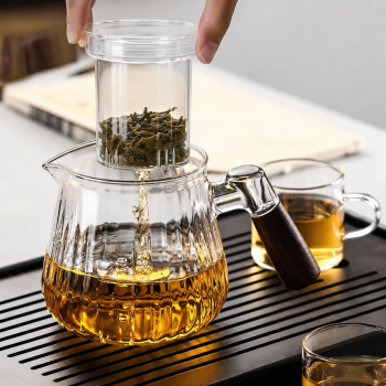 Gambar produk GAOPENG Teko Kaca Borosilikat Tahan Panas Handle Wood Tea Filter 590ml - GPN550 - 5