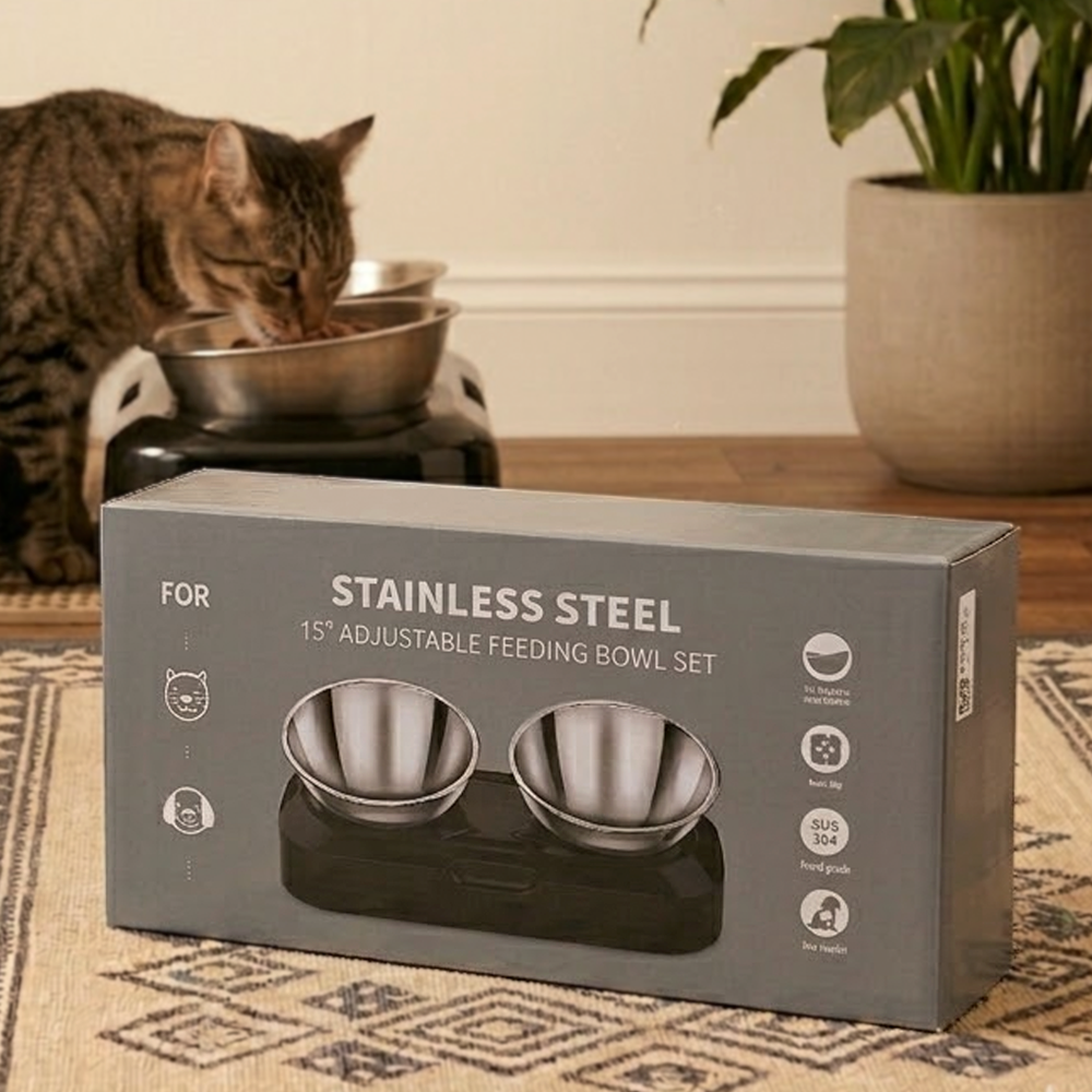 OMEKA Tempat Makan Hewan Peliharaan Kucing Anjing Feeding Double Bowl - ORM10 Gambar produk OMEKA Tempat Makan Hewan Peliharaan Kucing Anjing Feeding Double Bowl - ORM10 - Kemasan