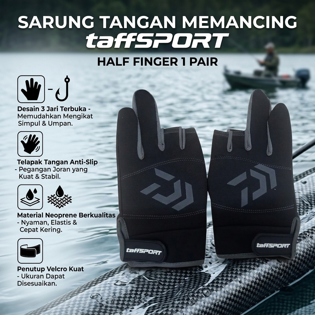 TaffSPORT Sarung Tangan Mancing Breathable Glove Half Finger 1 Pair - DW-GRTX Gambar produk TaffSPORT Sarung Tangan Mancing Breathable Glove Half Finger 1 Pair - DW-GRTX - Utama