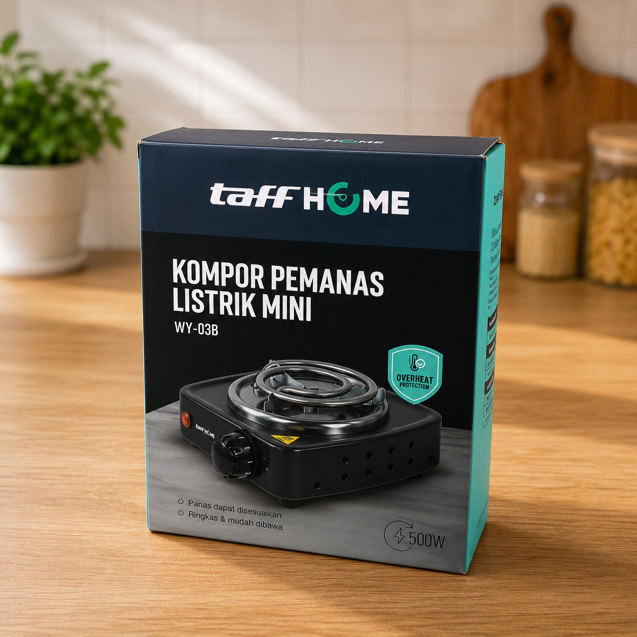 TaffHOME Kompor Listrik 1 Tungku Mini Portable Coil Hot Plate 500W - WY-03B Gambar produk TaffHOME Kompor Listrik 1 Tungku Mini Portable Coil Hot Plate 500W - WY-03B - Kemasan