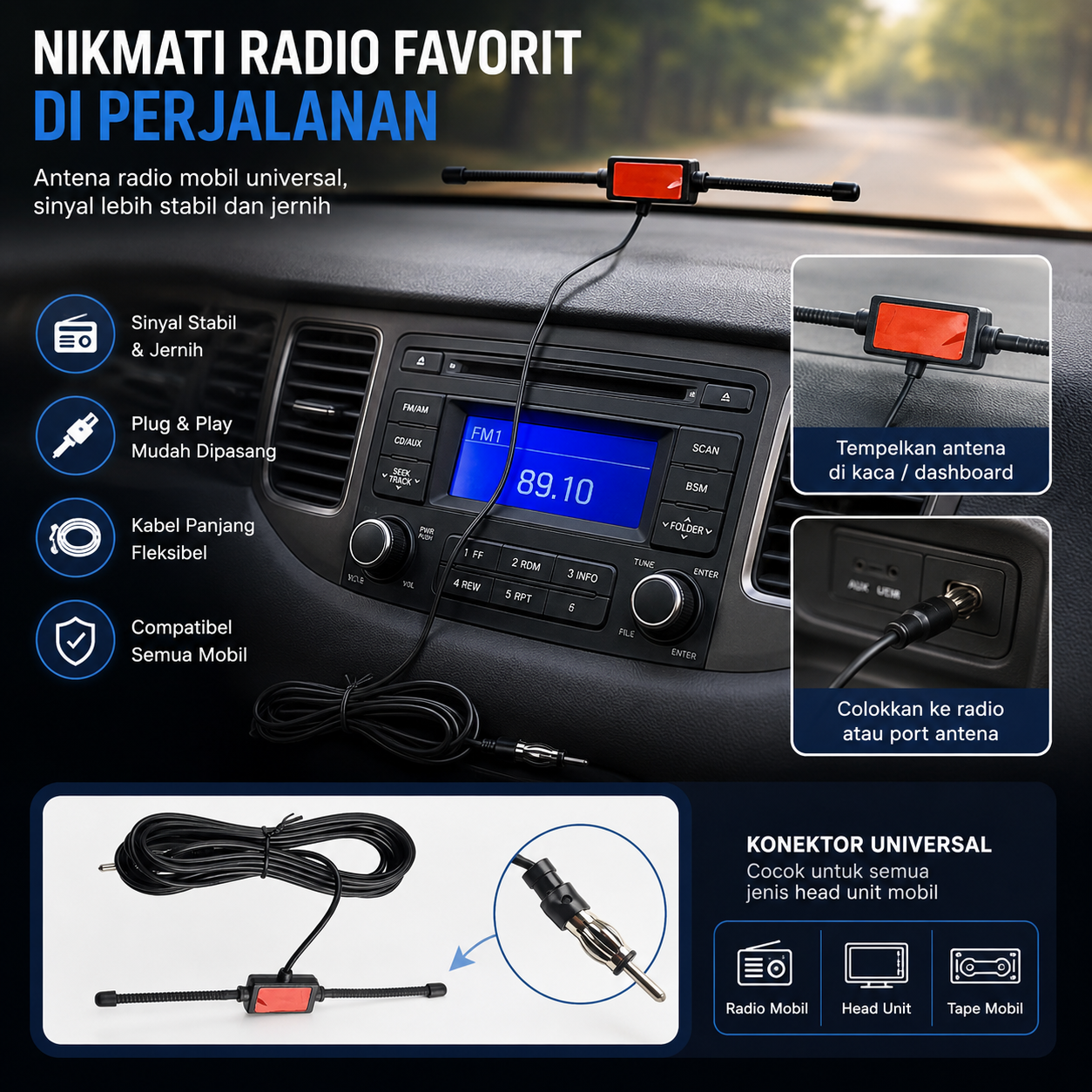 ACEIRMC Antena Radio Mobil AM FM Universal Car Antenna 433MHz 3M - AC3 Gambar produk ACEIRMC Antena Radio Mobil AM FM Universal Car Antenna 433MHz 3M - AC3 - 4