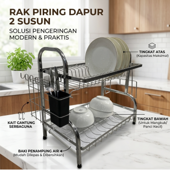 Treuy Rak Piring Dapur 2 Susun Stainless Steel 201 Drying Storage Rack - TR-201