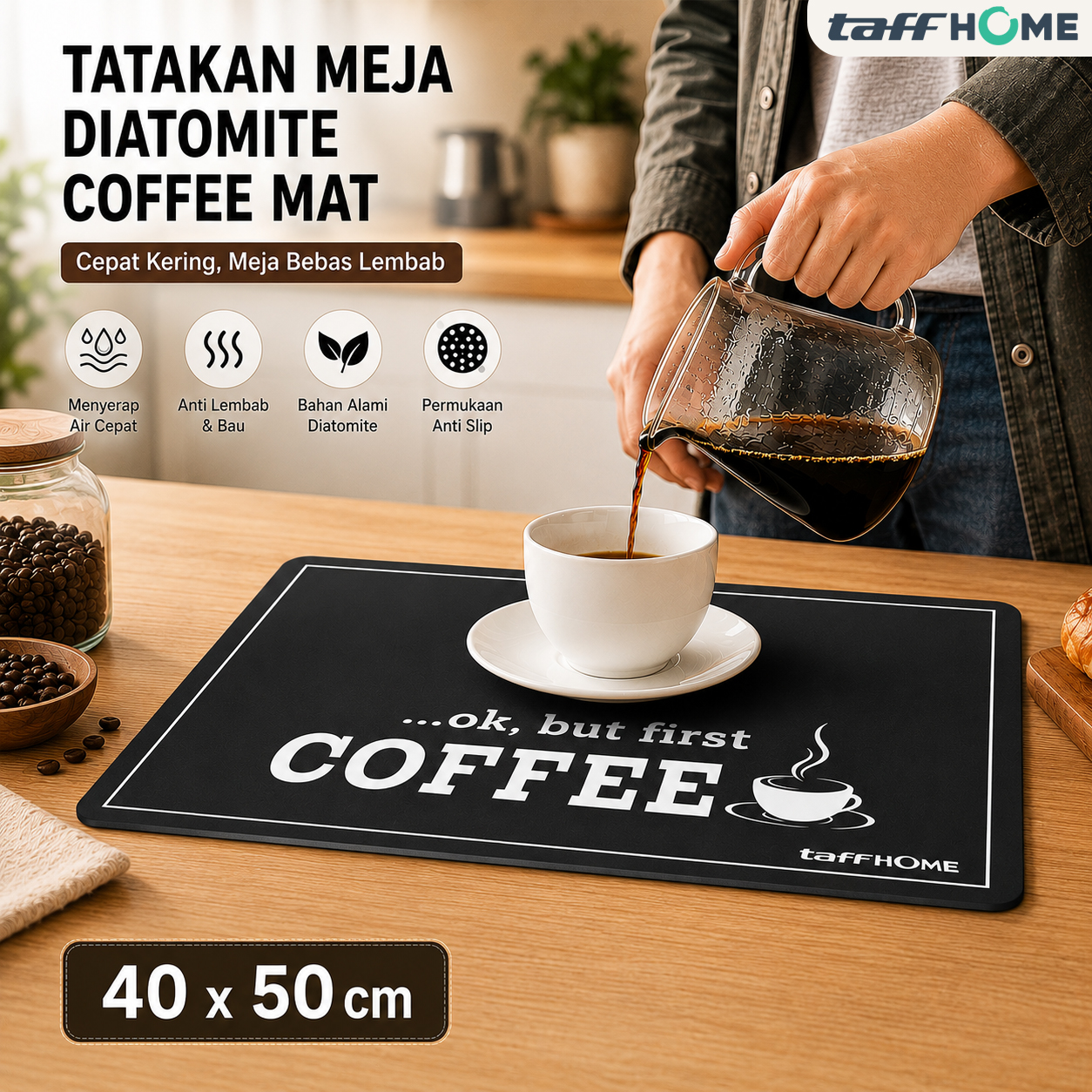 TaffHOME Tatakan Meja Alas Pengering Piring Gelas Diatomite Coffee Mat 40x50cm - D-25 Gambar produk TaffHOME Tatakan Meja Alas Pengering Piring Gelas Diatomite Coffee Mat 40x50cm - D-25 - Utama
