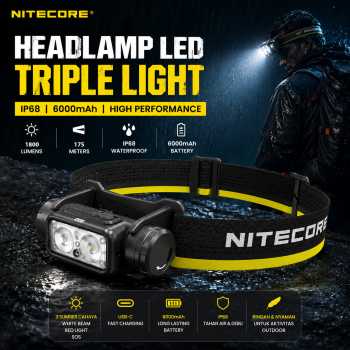 NITECORE Senter Kepala Headlamp LED Triple Light IP68 6000mAh - NU53