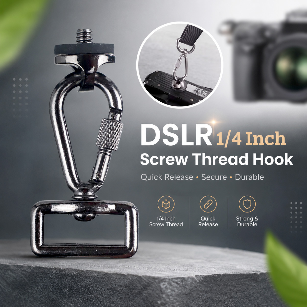 DSLR 1/4 Inch Screw Thread Adaptor Sling Hook Quick Release - RV77 Gambar produk DSLR 1/4 Inch Screw Thread Adaptor Sling Hook Quick Release - RV77 - Utama