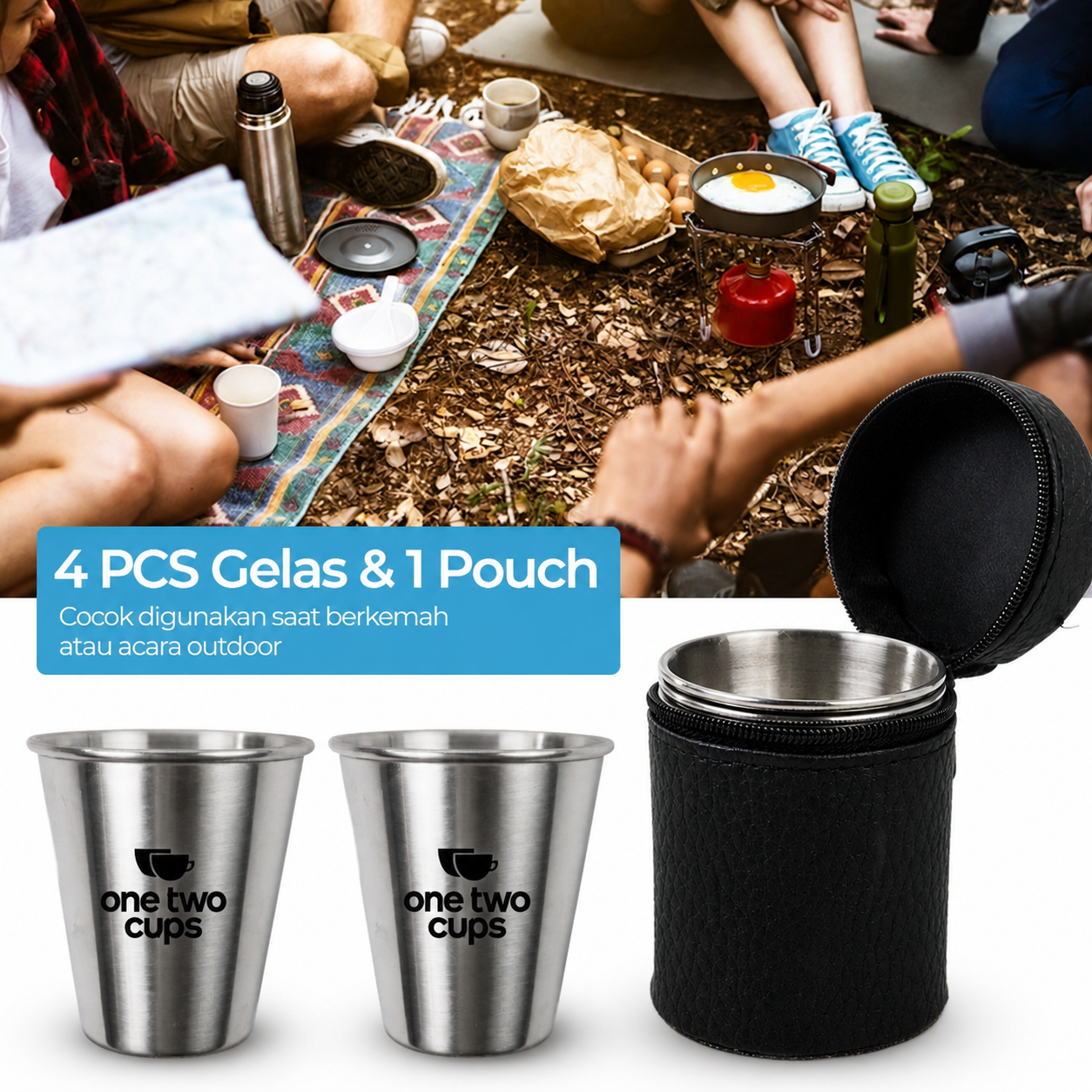 One Two Cups Set Gelas Camping Stainless Steel Travel Mug 70ml 4 PCS - S410 Gambar produk One Two Cups Set Gelas Camping Stainless Steel Travel Mug 70ml 4 PCS - S410 - 4