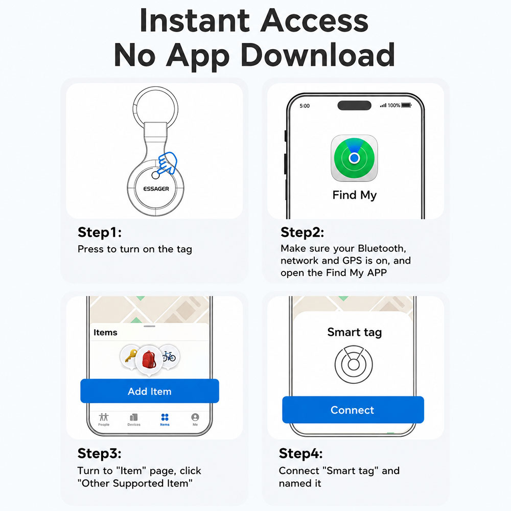 Gambar produk ESSAGER Smart Tag Tracker Bluetooth Finder Key iOS Support Only 4 PCS - ESFD-ZY02-4Z - 8