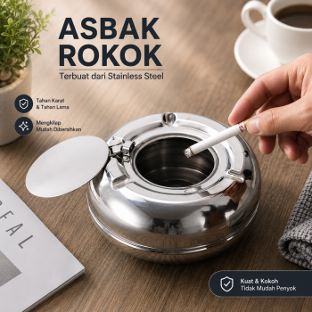 GANG BA Asbak Rokok Cigarette Ashtray Stainless Steel with Lid - JL20
