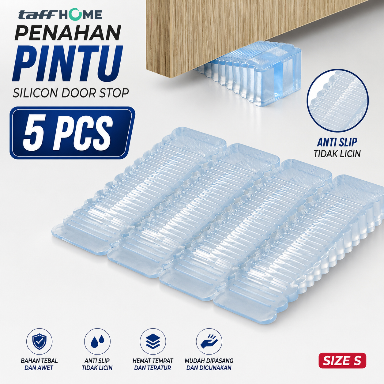 Gambar produk TaffHOME Penahan Pintu Silikon Ganjalan Door Stopper Size S 5 PCS - T01 - Utama