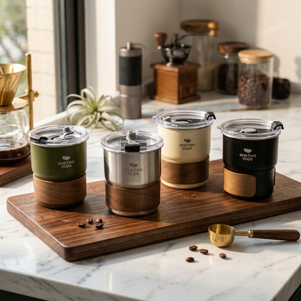 One Two Cups Gelas Tumbler Kopi Cup Lid Wood Cover Stainless 300ml - BC140 Gambar produk One Two Cups Gelas Tumbler Kopi Cup Lid Wood Cover Stainless 300ml - BC140 - 5