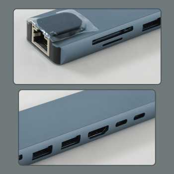 Gambar produk AMMTO USB Hub Type C 3.0 Adapter 8in1 USB RJ45 HDMI SD TF USB Type C - K1 - 1
