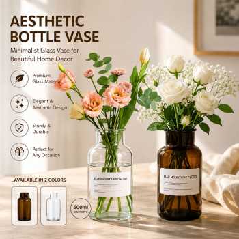 TaffHOME Vas Bunga Botol Kaca Aesthetic Bottle Vase Flower Pot - EN549