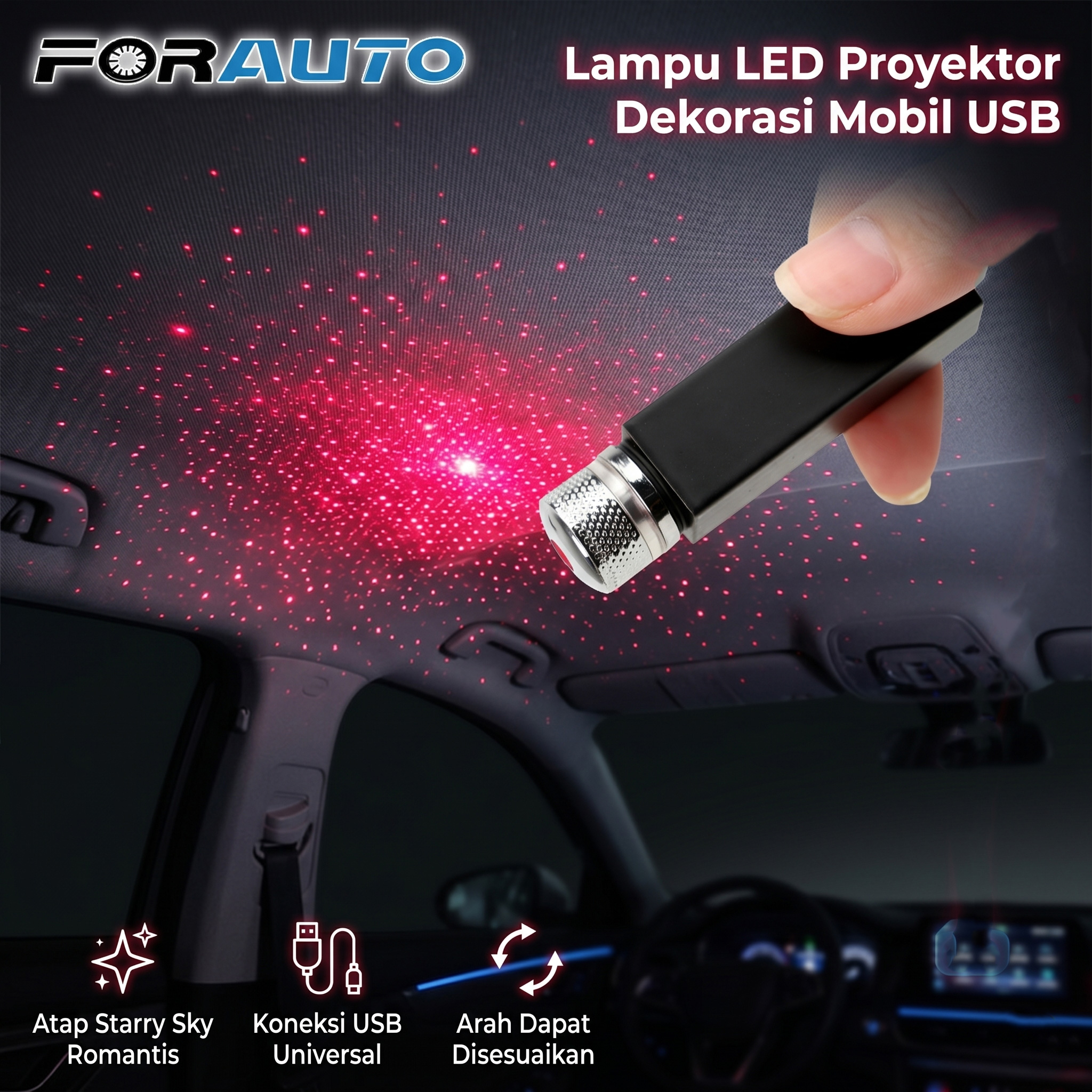 FORAUTO Lampu LED Proyektor Dekorasi Mobil USB Bintang - 19096 Gambar produk FORAUTO Lampu LED Proyektor Dekorasi Mobil USB Bintang - 19096 - Utama