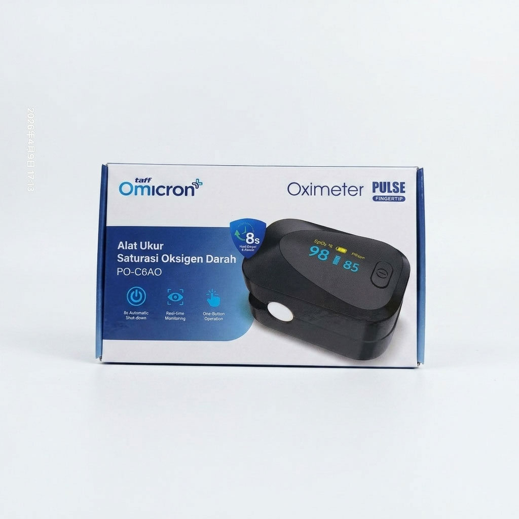 TaffOmicron Fingertip Pulse Oximeter Alat Ukur Saturasi Oksigen Darah - PO-C6AO Gambar produk TaffOmicron Fingertip Pulse Oximeter Alat Ukur Saturasi Oksigen Darah - PO-C6AO - Kemasan