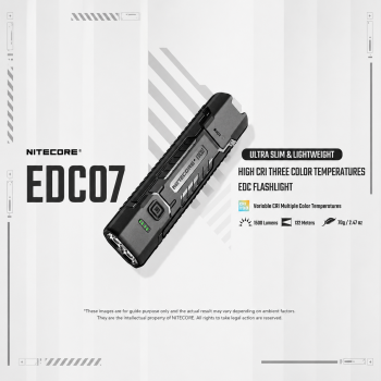 NITECORE Senter LED Flashlight 3 Color Rechargeable IP67 1500 Lumens - EDC07