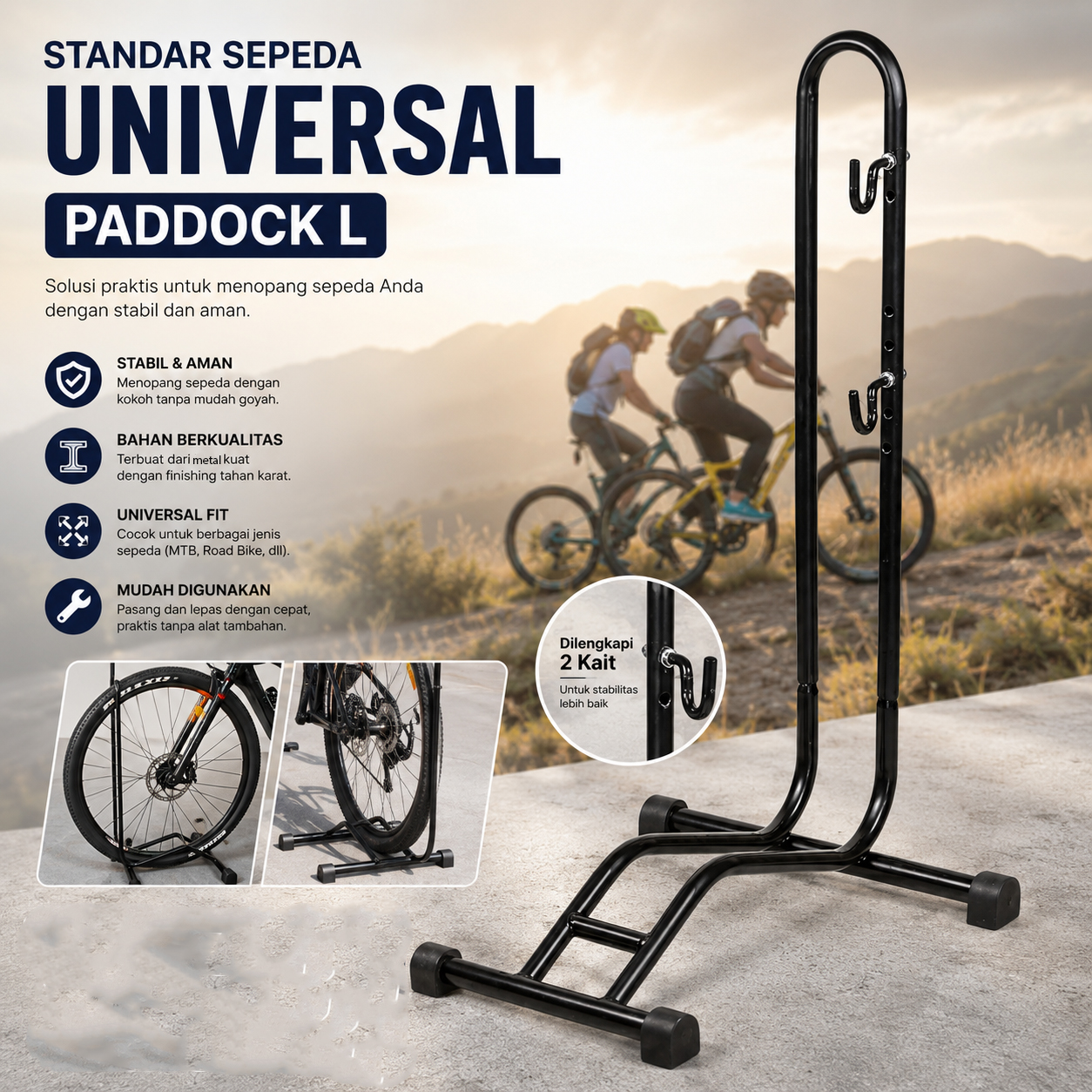 TaffSPORT Standar Sepeda Universal Paddock L Standing Bike Display - L150 Gambar produk TaffSPORT Standar Sepeda Universal Paddock L Standing Bike Display - L150 - Utama