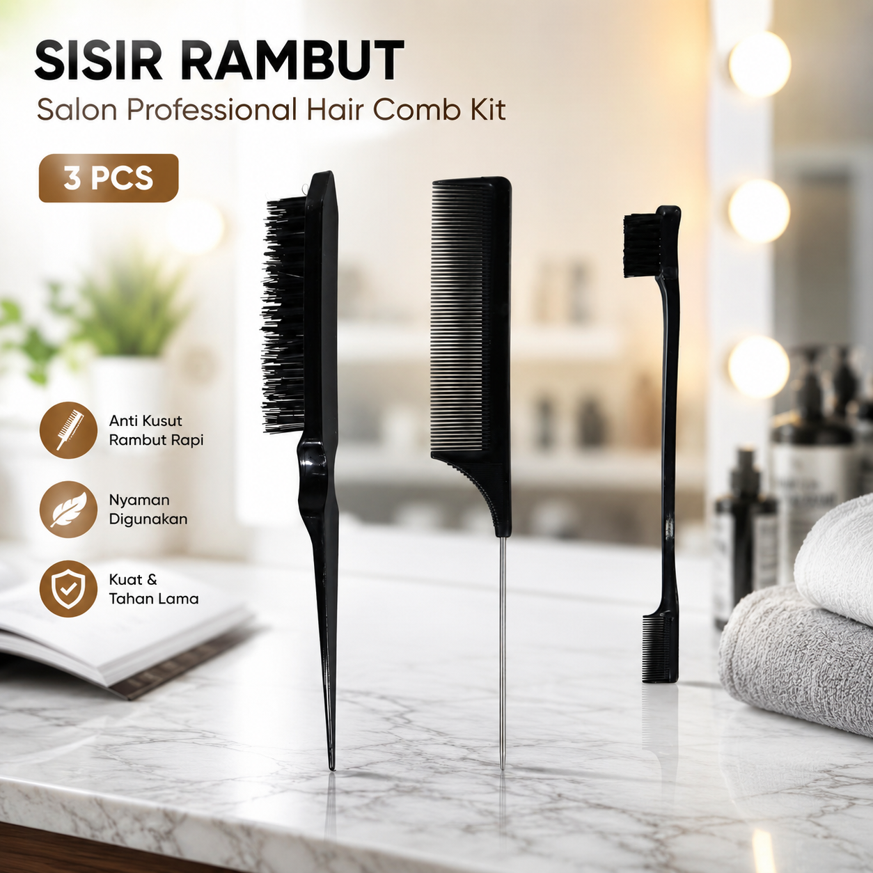 CanCat Sisir Rambut Salon Professional Hair Comb Kit 3 PCS - INU34 Gambar produk CanCat Sisir Rambut Salon Professional Hair Comb Kit 3 PCS - INU34 - Utama