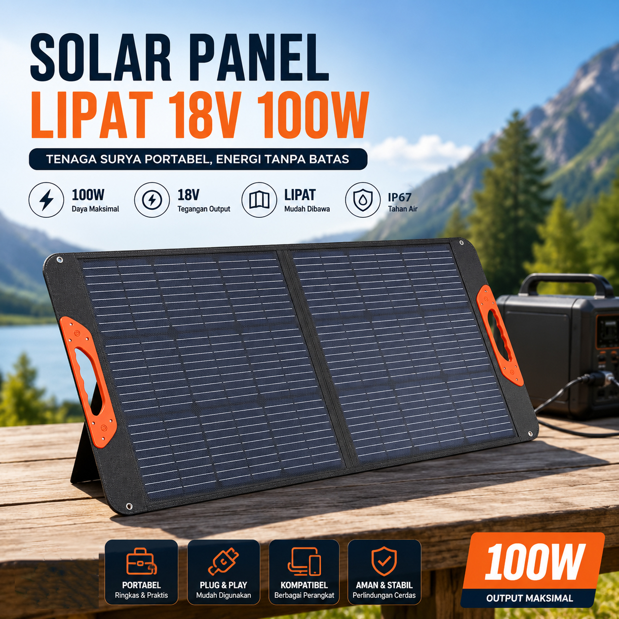 Jinyang Solar Panel Lipat Monocrystalline Portable Camping 18V 100W - PV-BX100 Gambar produk Jinyang Solar Panel Lipat Monocrystalline Portable Camping 18V 100W - PV-BX100 - Utama