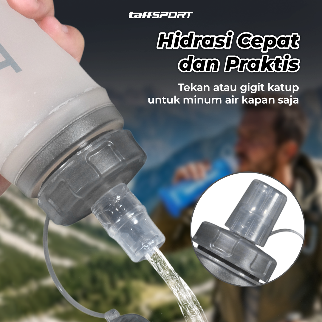 TaffSPORT Botol Minum Lipat Soft Flask Foldable Water Bottle TPU 350ml - TF-60 Gambar produk TaffSPORT Botol Minum Lipat Soft Flask Foldable Water Bottle TPU 350ml - TF-60 - 3